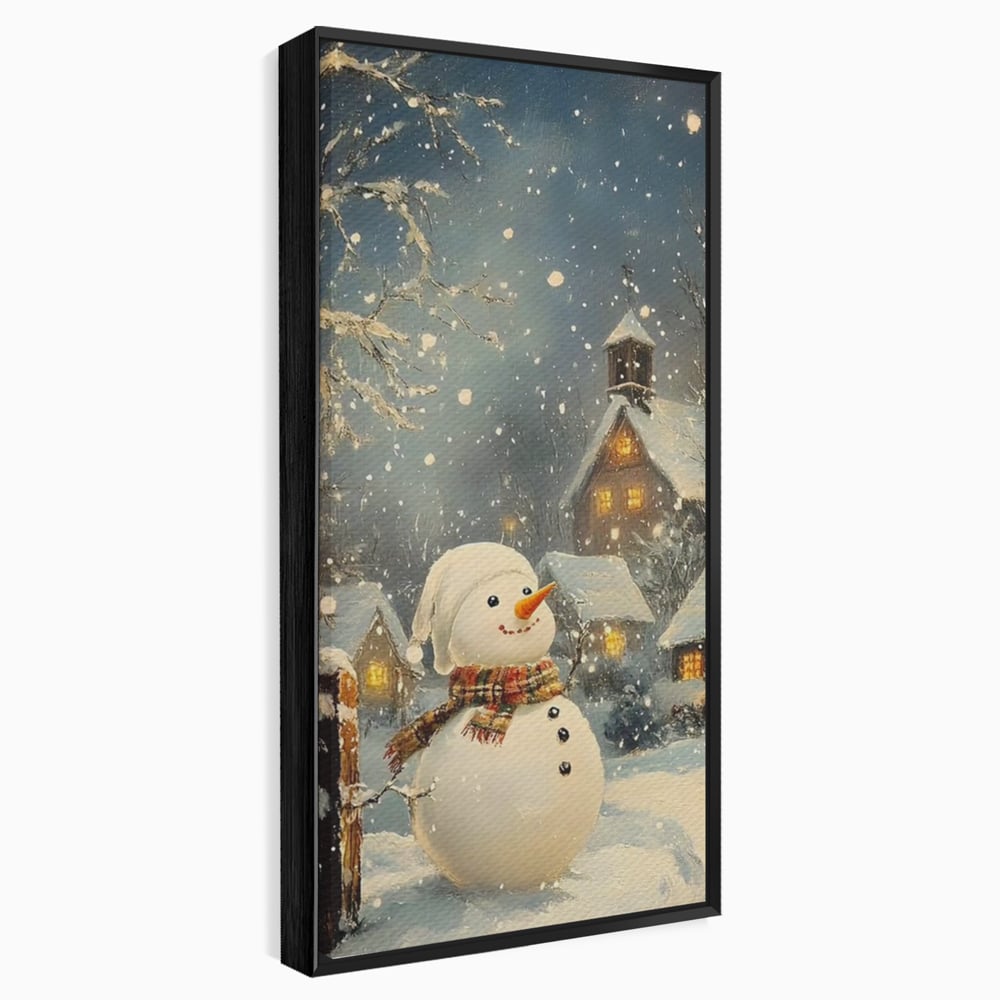 Tablou canvas cu tablou canvas cu om de zapada, in rama de aluminiu negru